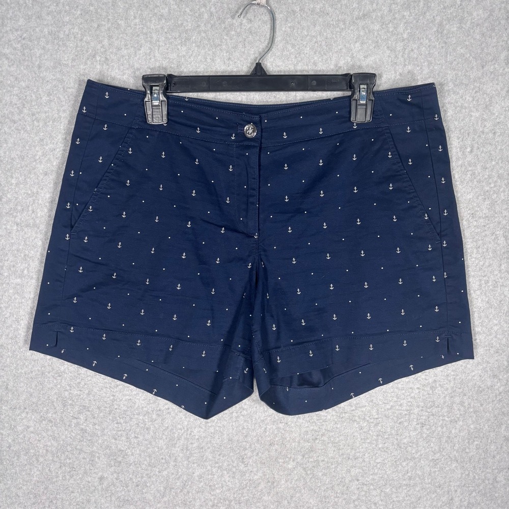 Nautica Chino Anchor Print Shorts 10 Navy Cotton Stretch Preppy Nautical Sailor